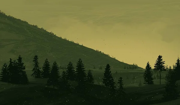 Нічний Гірський Краєвид Сосновими Деревами — стокове фото