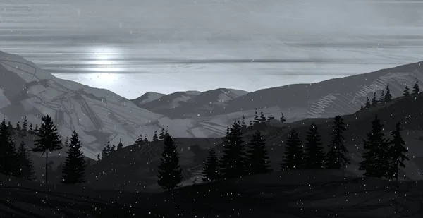 Pohled Nádhernou Krajinu Horami Noci — Stock fotografie