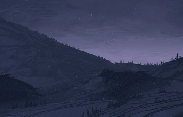 Vista Del Hermoso Paisaje Con Montañas Por Noche —  Fotos de Stock