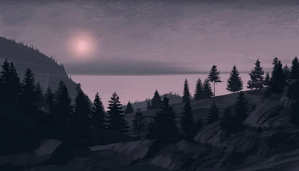 view of beautiful landscape in with mountains at night