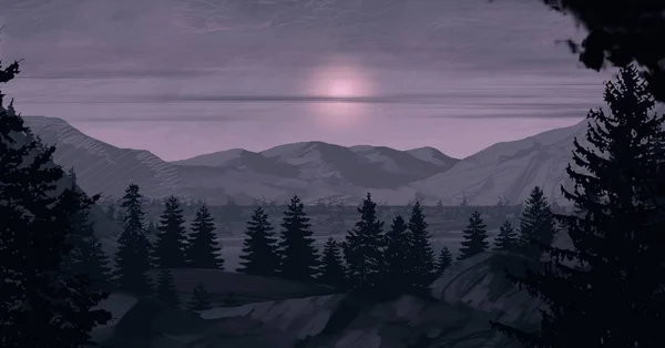 view of beautiful landscape in with mountains at night