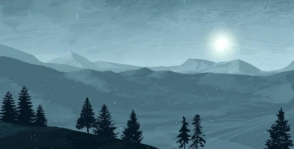 Blick Auf Schöne Landschaft Mit Bergen Bei Nacht — Stockfoto
