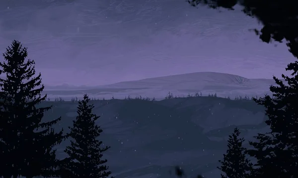 Utsikt Över Vackra Landskap Med Berg Natten — Stockfoto
