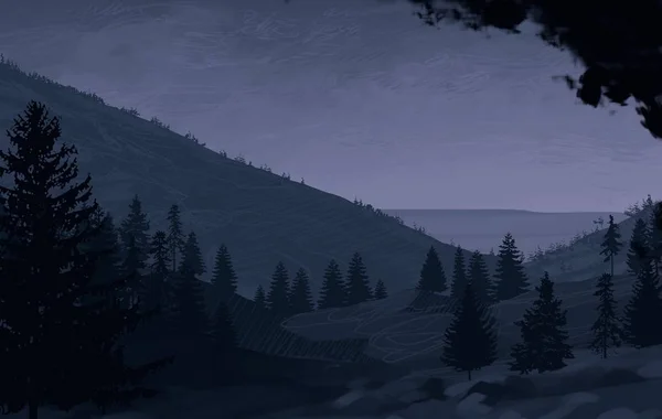 Вид Красивый Пейзаж Горах Ночью — стоковое фото