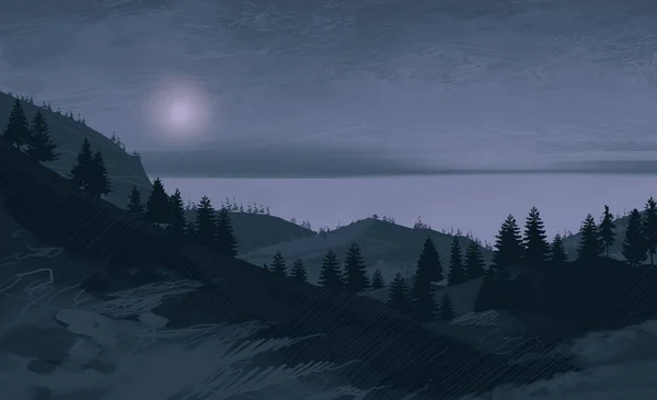 Widok Piękny Krajobraz Górach Nocą — Zdjęcie stockowe