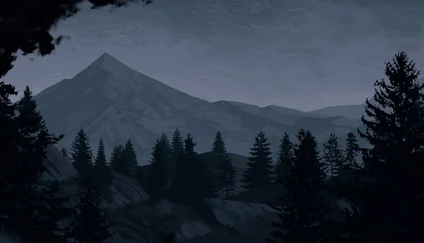 Θέα Στο Όμορφο Τοπίο Βουνά Νύχτα — Φωτογραφία Αρχείου
