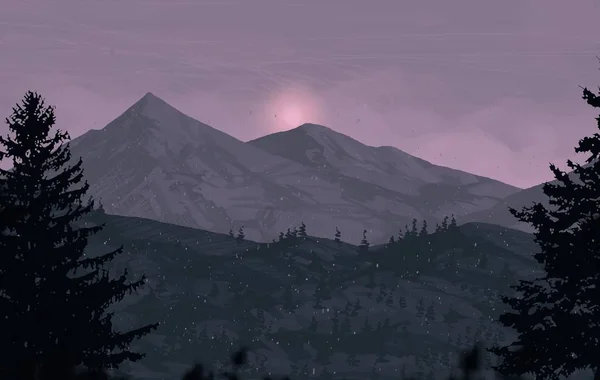 Vista Del Hermoso Paisaje Con Montañas Por Noche — Foto de Stock