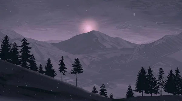 夜の山々の美しい風景の眺め — ストック写真