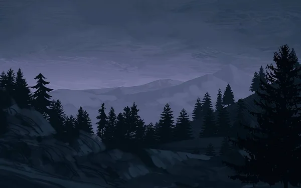 Blick Auf Schöne Landschaft Mit Bergen Bei Nacht — Stockfoto