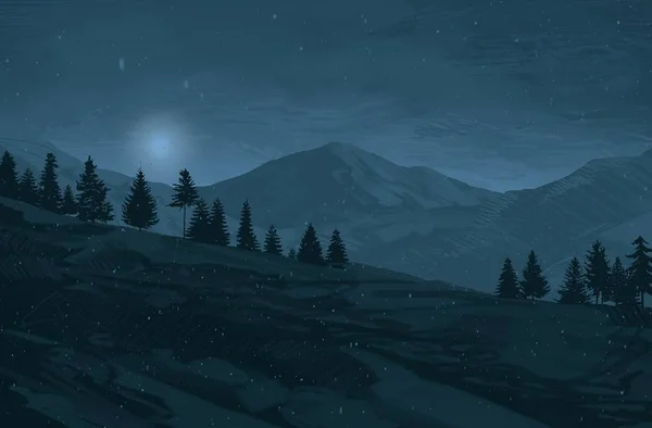 view of beautiful landscape in with mountains at night