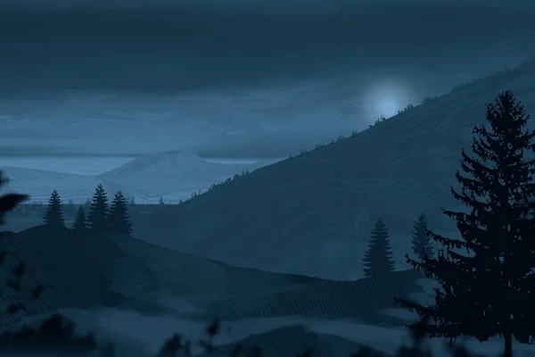 Vista Bela Paisagem Com Montanhas Noite — Fotografia de Stock