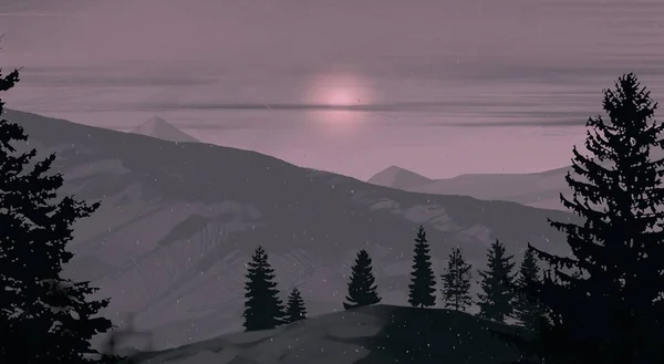 Pohled Nádhernou Krajinu Horami Noci — Stock fotografie