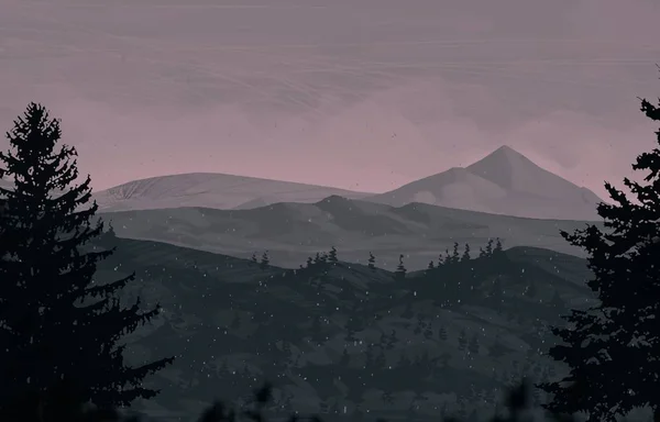 Vue Sur Beau Paysage Avec Des Montagnes Nuit — Photo