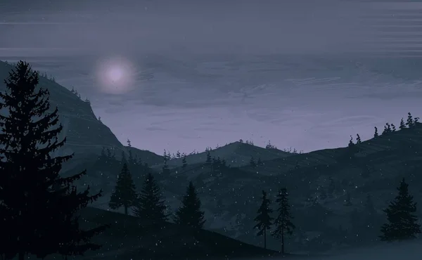 Uitzicht Het Prachtige Landschap Met Bergen Nachts — Stockfoto