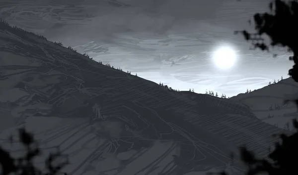 Uitzicht Het Prachtige Landschap Met Bergen Nachts — Stockfoto
