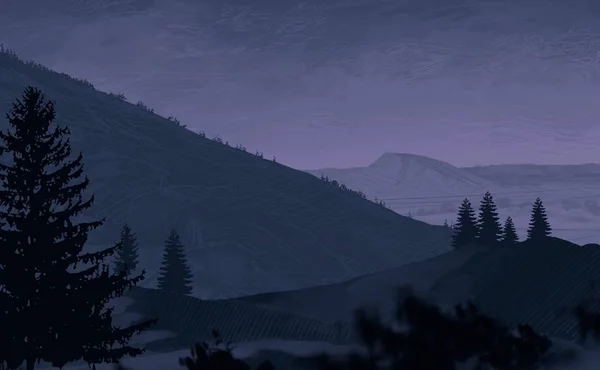 Вид Красивый Пейзаж Горах Ночью — стоковое фото
