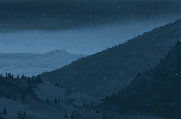 Utsikt Över Vackra Landskap Med Berg Natten — Stockfoto