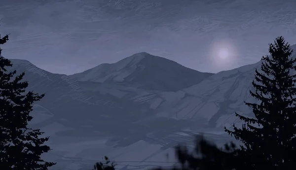 Uitzicht Berglandschap Nachts — Stockfoto