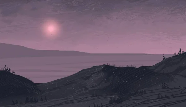 Θέα Στο Ορεινό Τοπίο Νύχτα — Φωτογραφία Αρχείου