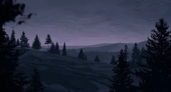 Widok Krajobraz Górski Nocą — Zdjęcie stockowe