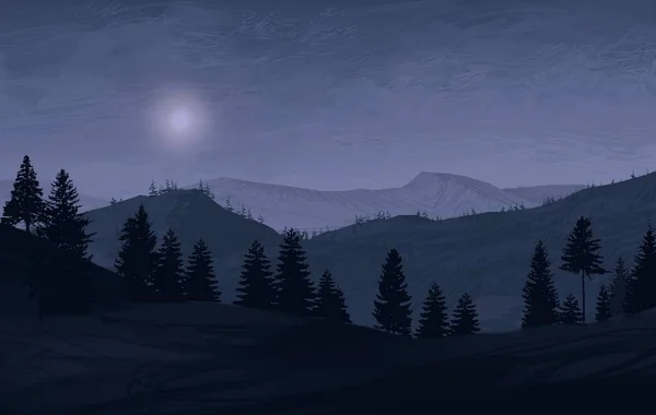 Вид Горный Ландшафт Ночью — стоковое фото