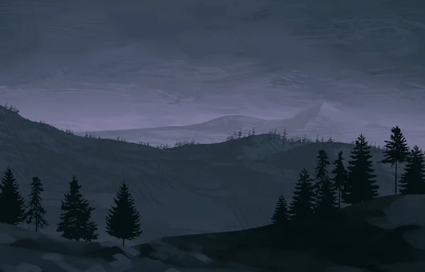 Blick Auf Die Berglandschaft Bei Nacht — Stockfoto