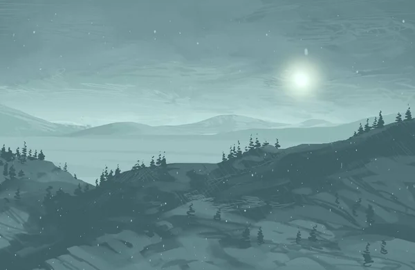 Θέα Στο Ορεινό Τοπίο Νύχτα — Φωτογραφία Αρχείου