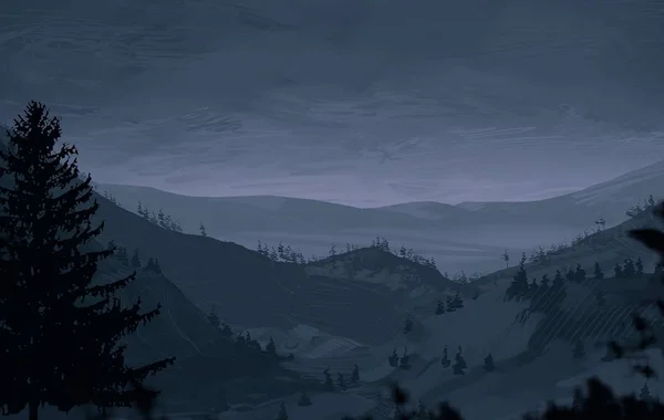Vista Paisagem Montanhosa Noite — Fotografia de Stock