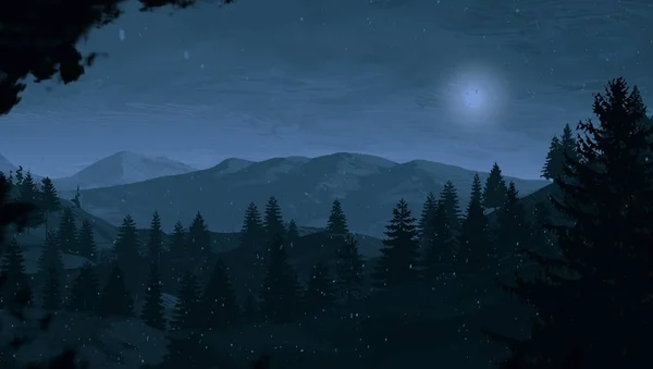 view of mountain landscape at night