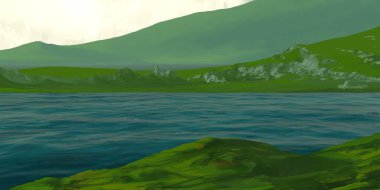 Guaj veya akrilik boyalar ile çizim dağların Manzara