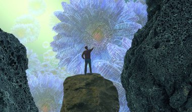 bir kaya üzerinde güzel kadın