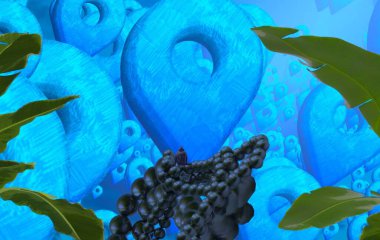 2d illüstrasyon kompozisyonu. Soyut rüya gibi motivasyonel görüntü. Hayali dünyada bir rüya da olan kişinin İllüstrasyon. Renkli zemin