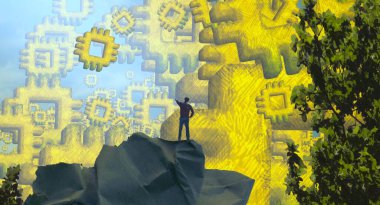 sarı bir arka plan tutan işadamı