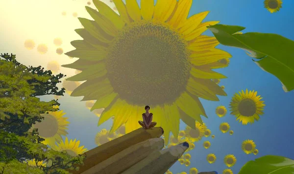 Gelbe Sonnenblume Himmel — Stockfoto