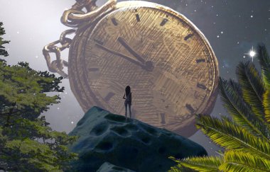 yeşil arka planda eski saat