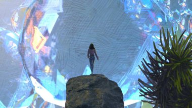 Kumsalda oturan kadın.