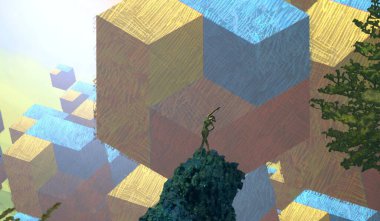 2d illüstrasyon. Hayali rüya gibi motivasyonel illüstrasyon. Rüya taslayan kişi.