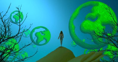 Soyut renkli arka plan, hayal gücü kavramı insan silueti.