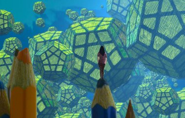 2d illüstrasyon. Soyut rüya gibi motivasyonel görüntü. Hayali dünyada bir kişinin rüyada olması nın illüstrasyonu. 