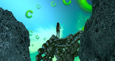 Soyut renkli arka plan, hayal gücü kavramı insan silueti.