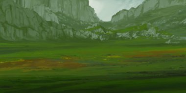 Guaj veya akrilik boyalar ile çizim dağların Manzara