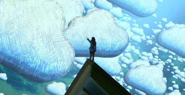 mavi bir gökyüzü ile havuzda bilgisayar