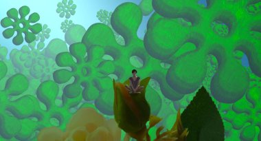 Soyut renkli arka plan, hayal gücü kavramı insan silueti.