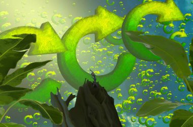 Yeşil yapraklı ve kelebekli güzel bir manzara.