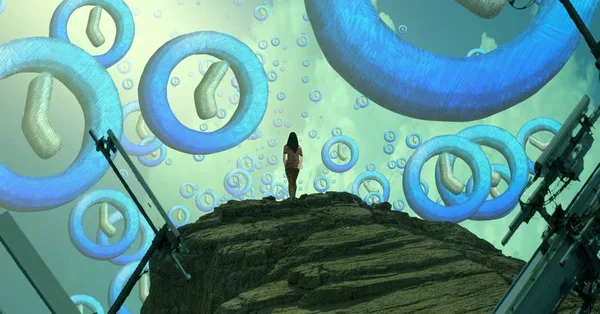 Soyut renkli arka plan, hayal gücü kavramı insan silueti.