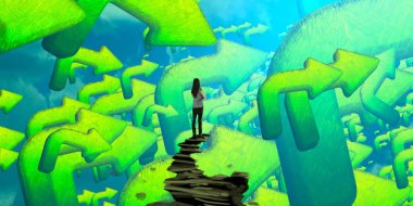 Soyut renkli arka plan, hayal gücü kavramı insan silueti.