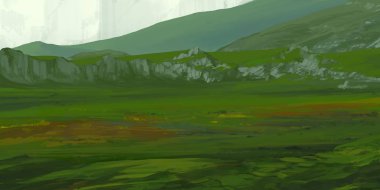 Guaj veya akrilik boyalar ile çizim dağların Manzara