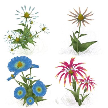 Beyaz arka planda güzel suluboya çiçekler