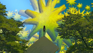 Soyut renkli arka plan, hayal gücü kavramı insan silueti.