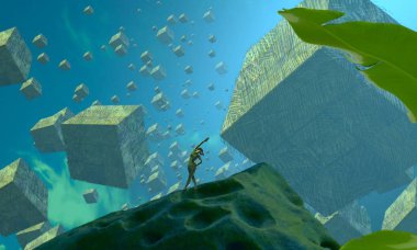 mavi arkaplanda yeşil yaprak